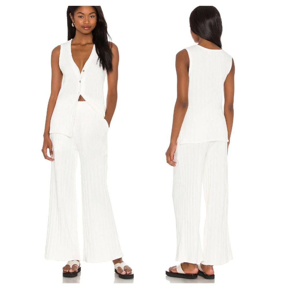 Free People x Revolve Dana knit ribbed top‎ pants Set Sz XS cream white